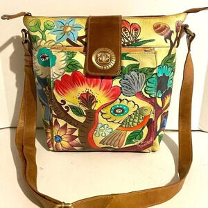 Hand painted multicolor leather crossbody bag